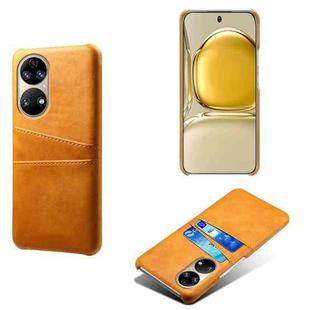 For Huawei P50 Calf Texture PC + PU Leather Back Cover Shockproof Case with Dual Card Slots(Orange)