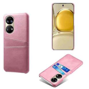 For Huawei P50 Calf Texture PC + PU Leather Back Cover Shockproof Case with Dual Card Slots(Pink)
