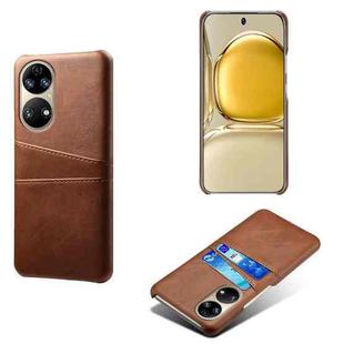 For Huawei P50 Calf Texture PC + PU Leather Back Cover Shockproof Case with Dual Card Slots(Brown)