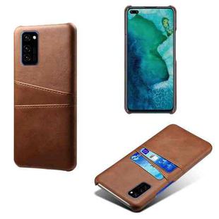 For Honor V30 Calf Texture PC + PU Leather Back Cover Shockproof Case with Dual Card Slots(Brown)
