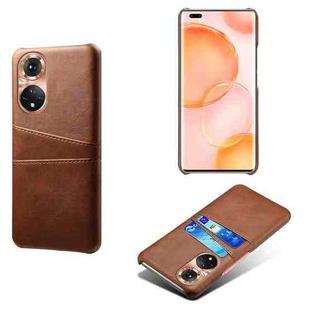 For Honor 50 Pro Calf Texture PC + PU Leather Back Cover Shockproof Case with Dual Card Slots(Brown)