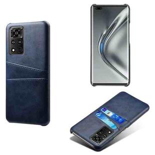 For Honor V40 5G Calf Texture PC + PU Leather Back Cover Shockproof Case with Dual Card Slots(Blue)