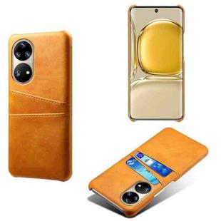 For Huawei P50 Pro Calf Texture PC + PU Leather Back Cover Shockproof Case with Dual Card Slots(Orange)