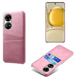 For Huawei P50 Pro Calf Texture PC + PU Leather Back Cover Shockproof Case with Dual Card Slots(Pink)