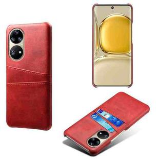 For Huawei P50 Pro Calf Texture PC + PU Leather Back Cover Shockproof Case with Dual Card Slots(Red)