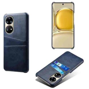 For Huawei P50 Pro Calf Texture PC + PU Leather Back Cover Shockproof Case with Dual Card Slots(Blue)