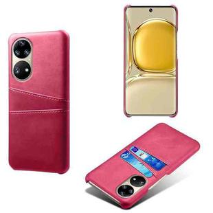 For Huawei P50 Pro Calf Texture PC + PU Leather Back Cover Shockproof Case with Dual Card Slots(Rose Red)