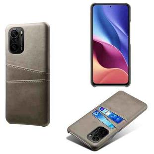 For Xiaomi Redmi K40 Calf Texture PC + PU Leather Back Cover Shockproof Case with Dual Card Slots(Grey)