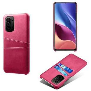 For Xiaomi Redmi K40 Calf Texture PC + PU Leather Back Cover Shockproof Case with Dual Card Slots(Rose Red)