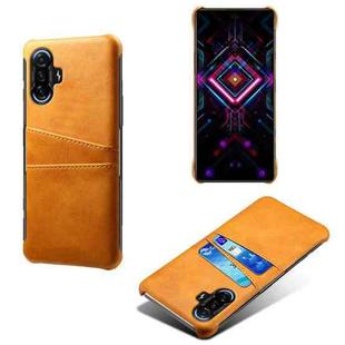 For Xiaomi Redmi K40 Gaming Calf Texture PC + PU Leather Back Cover Shockproof Case with Dual Card Slots(Orange)