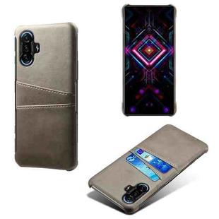 For Xiaomi Redmi K40 Gaming Calf Texture PC + PU Leather Back Cover Shockproof Case with Dual Card Slots(Grey)