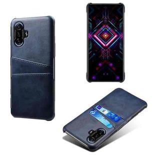 For Xiaomi Redmi K40 Gaming Calf Texture PC + PU Leather Back Cover Shockproof Case with Dual Card Slots(Blue)