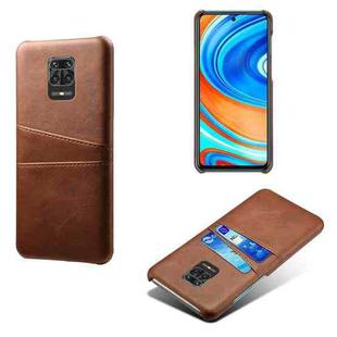 For Xiaomi Redmi Note 9 Pro Calf Texture PC + PU Leather Back Cover Shockproof Case with Dual Card Slots(Brown)