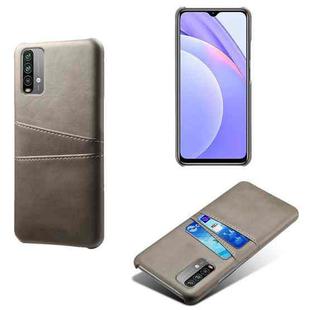 For Xiaomi Redmi Note 9 4G Calf Texture PC + PU Leather Back Cover Shockproof Case with Dual Card Slots(Grey)