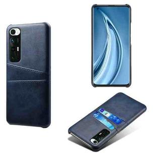 For Xiaomi Mi 10S Calf Texture PC + PU Leather Back Cover Shockproof Case with Dual Card Slots(Blue)