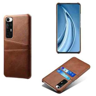 For Xiaomi Mi 10S Calf Texture PC + PU Leather Back Cover Shockproof Case with Dual Card Slots(Brown)