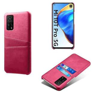 For Xiaomi Mi 10T Pro 5G Calf Texture PC + PU Leather Back Cover Shockproof Case with Dual Card Slots(Rose Red)