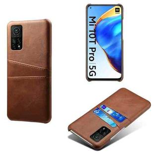 For Xiaomi Mi 10T Pro 5G Calf Texture PC + PU Leather Back Cover Shockproof Case with Dual Card Slots(Brown)