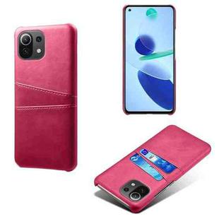 For Xiaomi Mi 11 Lite 5G Calf Texture PC + PU Leather Back Cover Shockproof Case with Dual Card Slots(Rose Red)