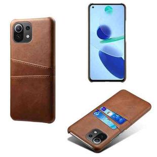 For Xiaomi Mi 11 Lite 5G Calf Texture PC + PU Leather Back Cover Shockproof Case with Dual Card Slots(Brown)