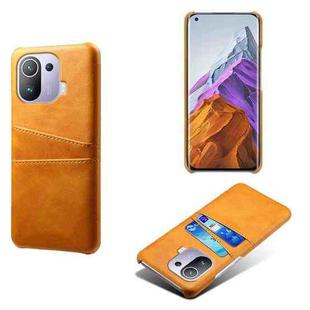 For Xiaomi Mi 11 Pro 5G Calf Texture PC + PU Leather Back Cover Shockproof Case with Dual Card Slots(Orange)
