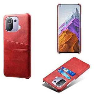 For Xiaomi Mi 11 Pro 5G Calf Texture PC + PU Leather Back Cover Shockproof Case with Dual Card Slots(Red)