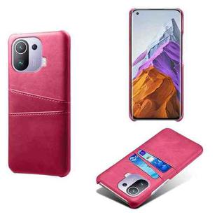 For Xiaomi Mi 11 Pro 5G Calf Texture PC + PU Leather Back Cover Shockproof Case with Dual Card Slots(Rose Red)