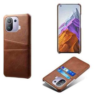 For Xiaomi Mi 11 Pro 5G Calf Texture PC + PU Leather Back Cover Shockproof Case with Dual Card Slots(Brown)