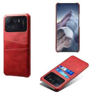For Xiaomi Mi 11 Ultra Calf Texture PC + PU Leather Back Cover Shockproof Case with Dual Card Slots(Red)