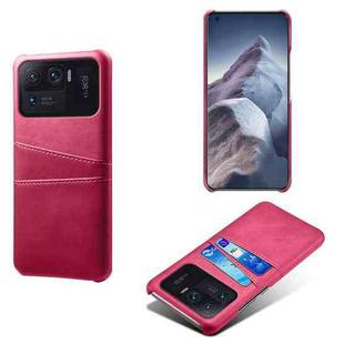 For Xiaomi Mi 11 Ultra Calf Texture PC + PU Leather Back Cover Shockproof Case with Dual Card Slots(Rose Red)