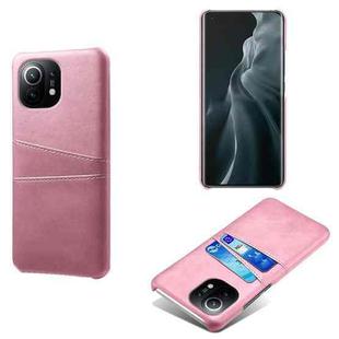 For Xiaomi Mi 11 Calf Texture PC + PU Leather Back Cover Shockproof Case with Dual Card Slots(Pink)