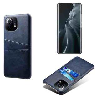 For Xiaomi Mi 11 Calf Texture PC + PU Leather Back Cover Shockproof Case with Dual Card Slots(Blue)