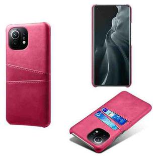 For Xiaomi Mi 11 Calf Texture PC + PU Leather Back Cover Shockproof Case with Dual Card Slots(Rose Red)