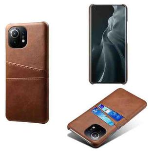 For Xiaomi Mi 11 Calf Texture PC + PU Leather Back Cover Shockproof Case with Dual Card Slots(Brown)
