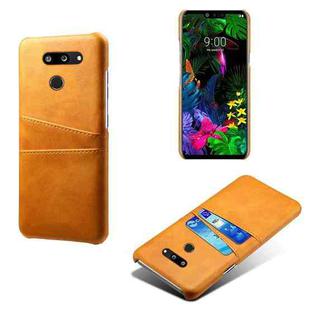 For LG G8 ThinQ Calf Texture PC + PU Leather Back Cover Shockproof Case with Dual Card Slots(Yellow)