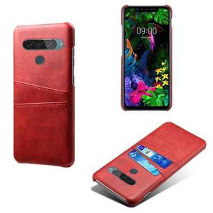 For LG G8S ThinQ Calf Texture PC + PU Leather Back Cover Shockproof Case with Dual Card Slots(Red)