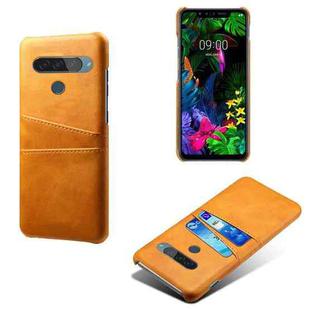 For LG G8S ThinQ Calf Texture PC + PU Leather Back Cover Shockproof Case with Dual Card Slots(Yellow)
