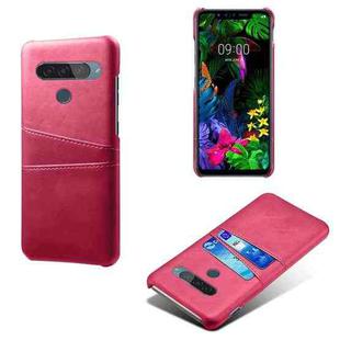 For LG G8S ThinQ Calf Texture PC + PU Leather Back Cover Shockproof Case with Dual Card Slots(Rose Red)