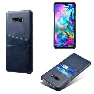 For LG G8X ThinQ Calf Texture PC + PU Leather Back Cover Shockproof Case with Dual Card Slots(Blue)