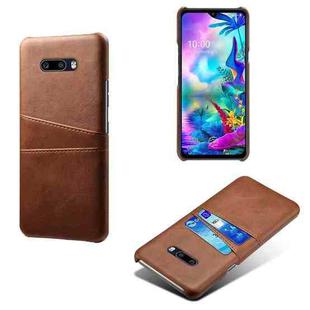For LG G8X ThinQ Calf Texture PC + PU Leather Back Cover Shockproof Case with Dual Card Slots(Brown)