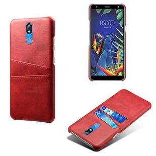 For LG K40 Calf Texture PC + PU Leather Back Cover Shockproof Case with Dual Card Slots(Red)