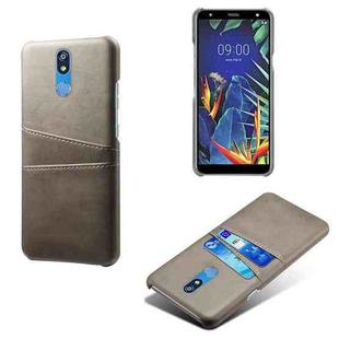 For LG K40 Calf Texture PC + PU Leather Back Cover Shockproof Case with Dual Card Slots(Grey)