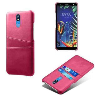 For LG K40 Calf Texture PC + PU Leather Back Cover Shockproof Case with Dual Card Slots(Rose Red)