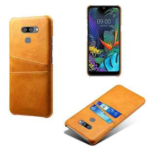 For LG K50 Calf Texture PC + PU Leather Back Cover Shockproof Case with Dual Card Slots(Yellow)