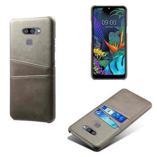 For LG K50 Calf Texture PC + PU Leather Back Cover Shockproof Case with Dual Card Slots(Grey)