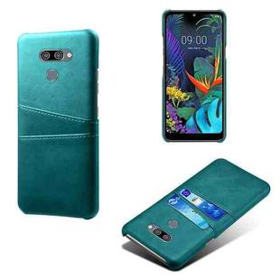 For LG K50 Calf Texture PC + PU Leather Back Cover Shockproof Case with Dual Card Slots(Green)