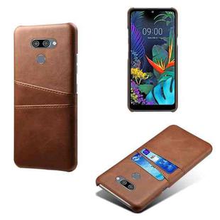 For LG K50 Calf Texture PC + PU Leather Back Cover Shockproof Case with Dual Card Slots(Brown)