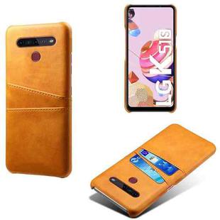 For LG K51S Calf Texture PC + PU Leather Back Cover Shockproof Case with Dual Card Slots(Yellow)