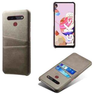 For LG K51S Calf Texture PC + PU Leather Back Cover Shockproof Case with Dual Card Slots(Grey)