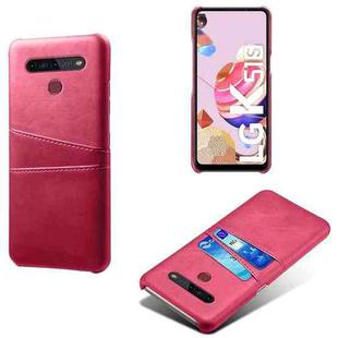 For LG K51S Calf Texture PC + PU Leather Back Cover Shockproof Case with Dual Card Slots(Rose Red)